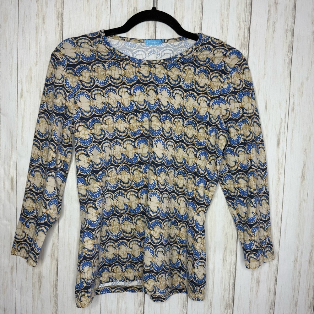 J McLaughlin Blue and Cream Top Small